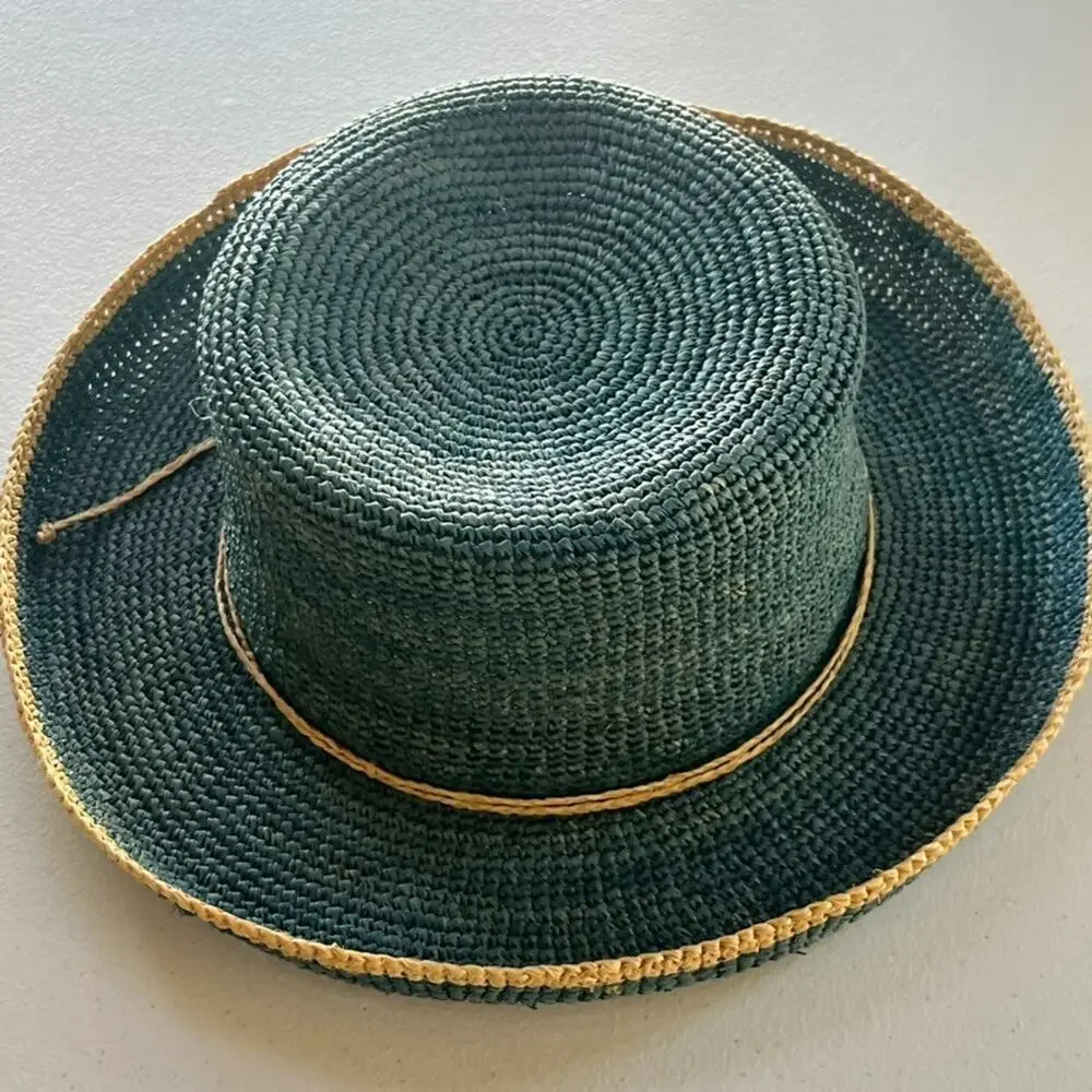 Sunwear Straw Sun Hat Fishing Outdoor Natural Fibers One Size Aqua Blue